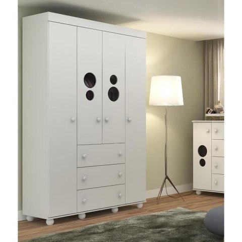 Guarda-roupa Infantil 4 Portas e 3 Gavetas Pimpolho Branco