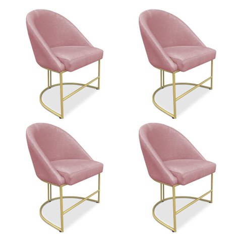 Kit 04 Cadeiras Poltrona de Jantar Bela Veludo Rosê Base Metálica Industrial Dourado - Pallazio
