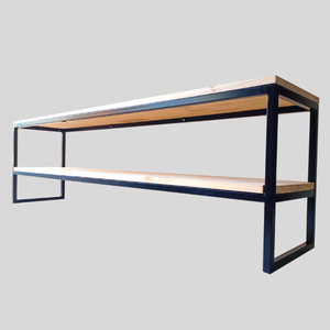 Rack Estilo Industrial de Ferro e Madeira com 2 Prateleiras