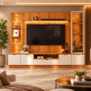 Ver imagem 1 de Home para TV até 75" com Cristaleira e LED Atenas Jequitibá/Off White Lukaliam