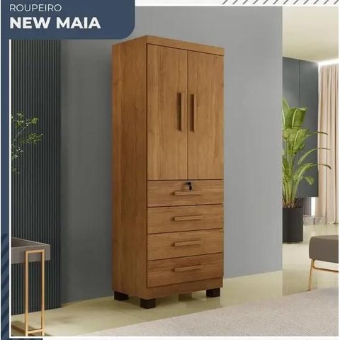 Guarda Roupa New Maia 2 Portas 4 Gavetas com Chave Benetil Móveis - Cinamomo