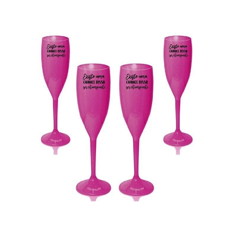 Kit 4 Taças Champanhe Rosa Acrílico Personalizadas - Chance de Ser