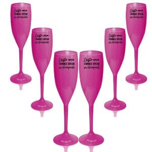 Kit 6 Taças Champanhe Rosa Acrílico Personalizadas - Chance de Ser
