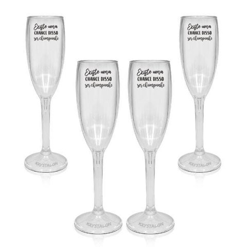 Kit 4 Taças Champanhe Acrílico Personalizadas - Chance de Ser