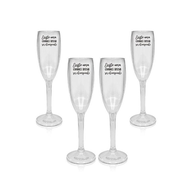 Kit 4 Taças Champanhe Acrílico Personalizadas - Chance de Ser