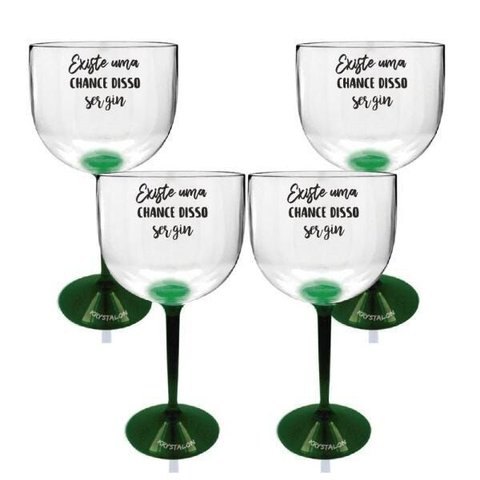Kit 4 Taças Gin Bicolor Verde Acrílico Personalizada - Chance de Ser Gin