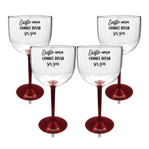 Kit 4 Taças Gin Bicolor Vermelha Acrílico Personalizada - Chance de Ser Gin