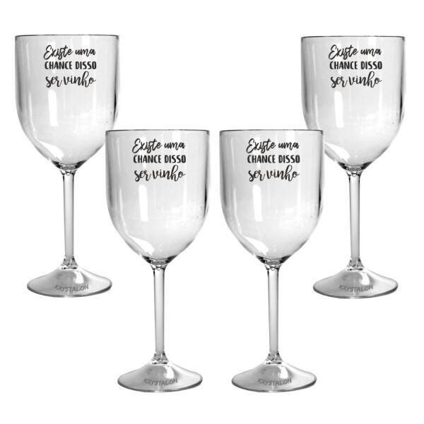 Kit 4 Taças Vinho Acrílico Personalizadas - Chance de Ser Vinho