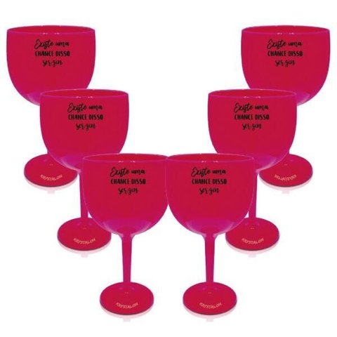 Kit 6 Taças Gin Rosa Acrílico Personalizadas - Chance de Ser Gin