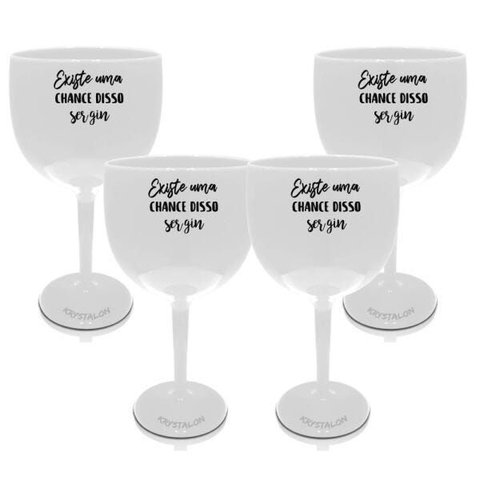 Kit 4 Taças Gin Brancas Acrílico Personalizadas - Chance de Ser Gi
