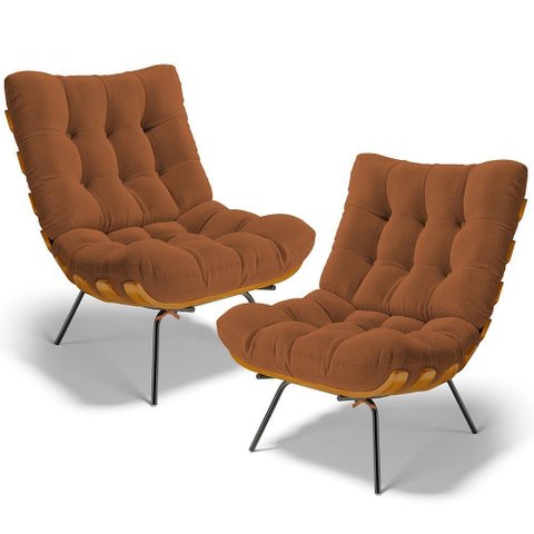 Kit 2 Poltronas Decorativas Costela L02 Bouclê Terracota - Lyam Decor
