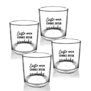 Kit 4 Copos Para Uisque Acrílico Personalizados - Chance de Ser