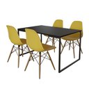 Ver imagem 2 de Mesa Industrial Base de Ferro Preto Tampo 137x90 Preto 4 Cadeiras Eames Madeira Assento Amarelo