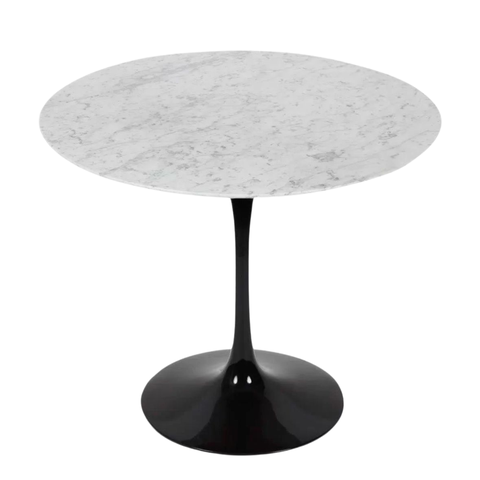 Mesa de Jantar Tulipa Saarinen Redonda 100 Cm Mármore Carrara Base Preta Linn Design Mesa de Jantar