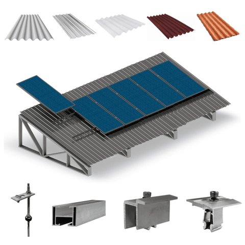 Kit Estrutura Suporte Fixador 8,80m para 6 Placas Solar Alumínio Inox Telha Fibro Ondulada Viga Metá