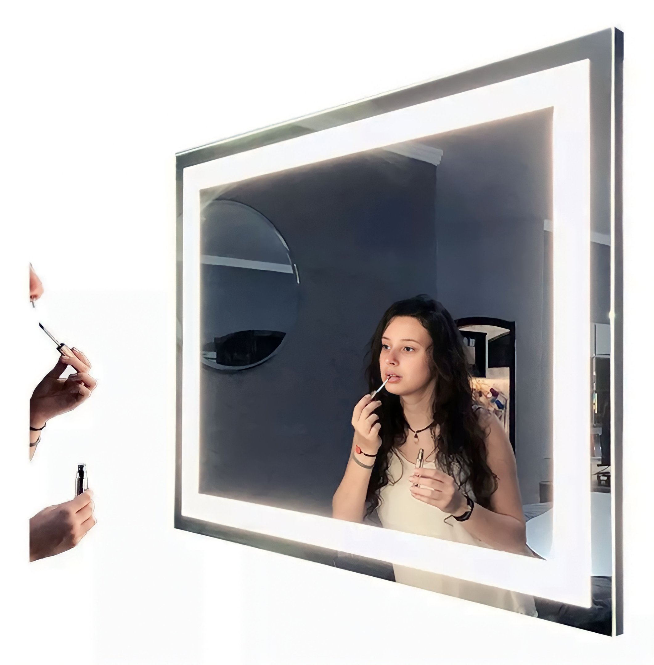 Espelho com Luz Led Jateado Iluminado Touch-screen, 80x100cm 6000k Branco Frio Bivolt