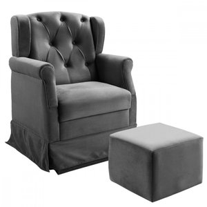 Poltrona de Amamentação Balanço Puff Ternura Suede Chumbo