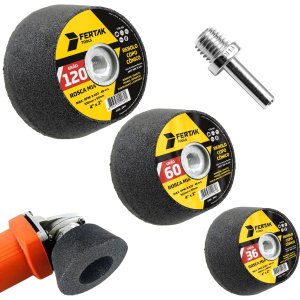 Conjunto 3 Rebolos Copo Cônico 100x50 Grão 36, 60 e 120 Desbaste Lixa + Adaptador M14