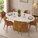 Ver imagem 2 de Mesa de Jantar 6 Lugares Orgânica Elipse Tampo com Vidro 183cm Degas D05 Cedro Off White - Lyam Deco