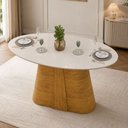 Ver imagem 1 de Mesa de Jantar 6 Lugares Orgânica Elipse Tampo com Vidro 183cm Degas D05 Cedro Off White - Lyam Deco