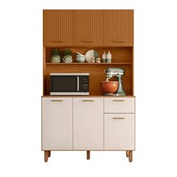 Kit Cozinha Izis New 0,90 Larg 4p 1g Freijo Ripado 3d Off White Poliman - 1
