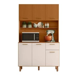 Kit Cozinha Izis New 0,90 Larg 4p 1g Freijo Ripado 3d Off White Poliman