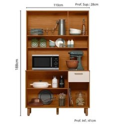 Kit Cozinha Izis New 0,90 Larg 4p 1g Freijo Ripado 3d Off White Poliman - 4