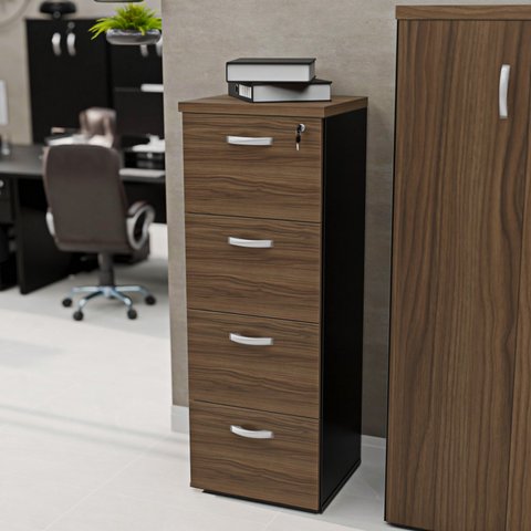 Gaveteiro Arquivo Escritório 4 Gavetas Pasta Suspensa Netmobil - Nogal/preto