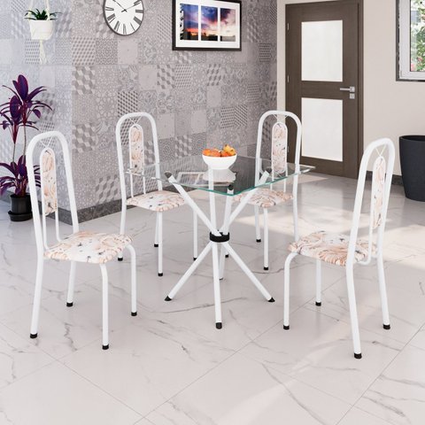 Conjunto Sala de Jantar com 4 Cadeiras Lívia Branco/Bege