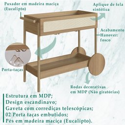 Carrinho Bar Porta Taças 112 Cm Pes Madeira Oslo 27964 Hanover Artesano - 3