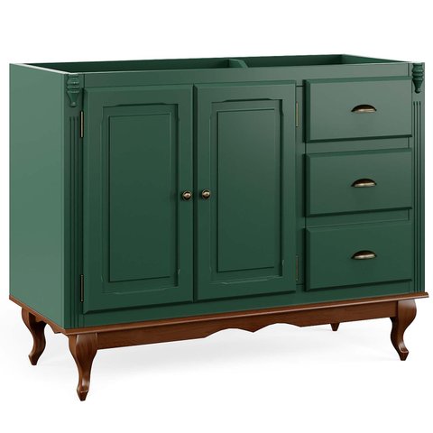 Balcão para Pia 2 Pta 3 Gav Hanover com Pés Luis Xv 93x120x53cm (a X L X P) - Verde-Imbuia