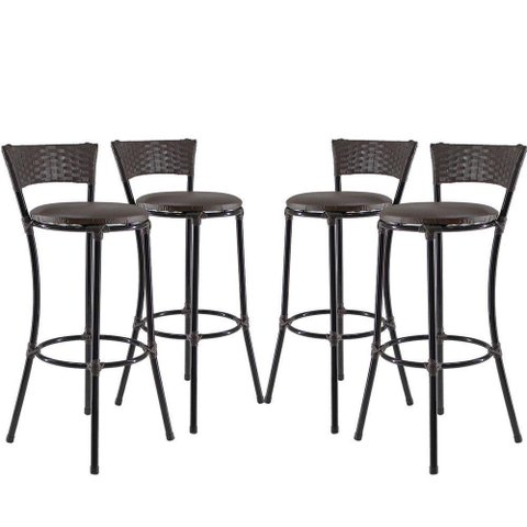 Jogo com 4 Banquetas Alta Forts Marrom Floral, Fibra Uv Bancada, Área Goumert, Bar, Piscina, Balc