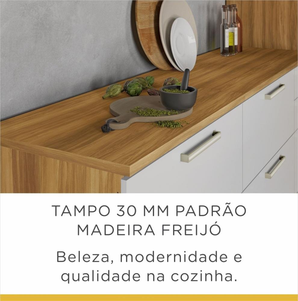Balcão Cozinha Nesher Burguesa Premium 2 Portas 3 Gavetas Freijo / Branco - 6