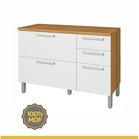 Balcão Cozinha Nesher Burguesa Premium 2 Portas 3 Gavetas Freijo / Branco