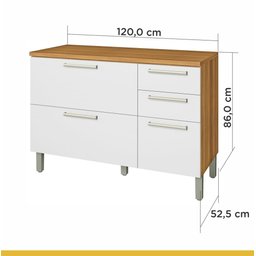 Balcão Cozinha Nesher Burguesa Premium 2 Portas 3 Gavetas Freijo / Branco - 2