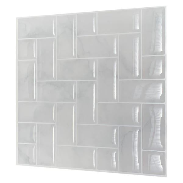 Pastilha Adesiva Chevron Mármore Branco Kit 4 Placas Adesivo 3M - 7