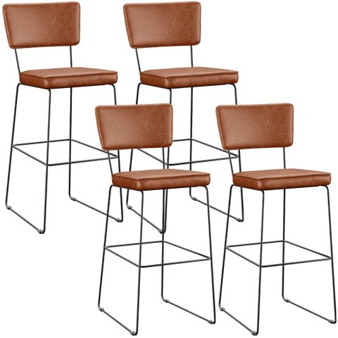 Kit 04 Banquetas Altas Cozinha Sala Jantar Base em Aço Fixa Allana L02 Couríssimo Camel - Lyam