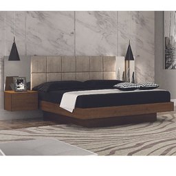 Cama Casal C/ Espelho Painel Estofado Braga Leifer Braúna - 1 Cama Casal C/ Espelho Painel Estofado Braga Leifer Braúna - 1
