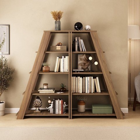 Kit 2 Estantes Escada Multiuso para Livros 5 Prateleiras 134CMX164CM Marrom/Nogal Artany