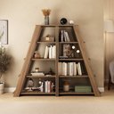 Ver imagem 1 de Kit 2 Estantes Escada Multiuso para Livros 5 Prateleiras 134CMX164CM Marrom/Nogal Artany
