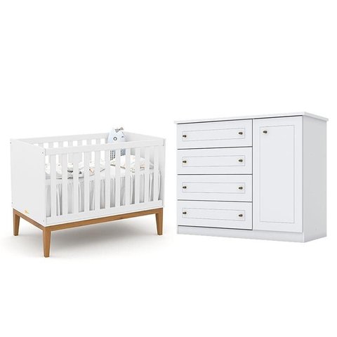 Berço Americano Unique Branco Soft Eco Wood - Matic e Cômoda Infantil Americano Branco Hp - Henn