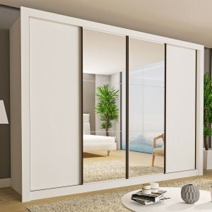 Guarda-roupa Casal com 6 Espelhos 4 Portas Firenze - Branco