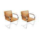 Ver imagem 1 de Kit 2 Cadeiras Brno Escritório Couro Sintético Caramelo Barra Chata Cromada