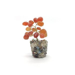 Árvore de Pedra Ágata Cornalina Base Mix de Cristais 9cm