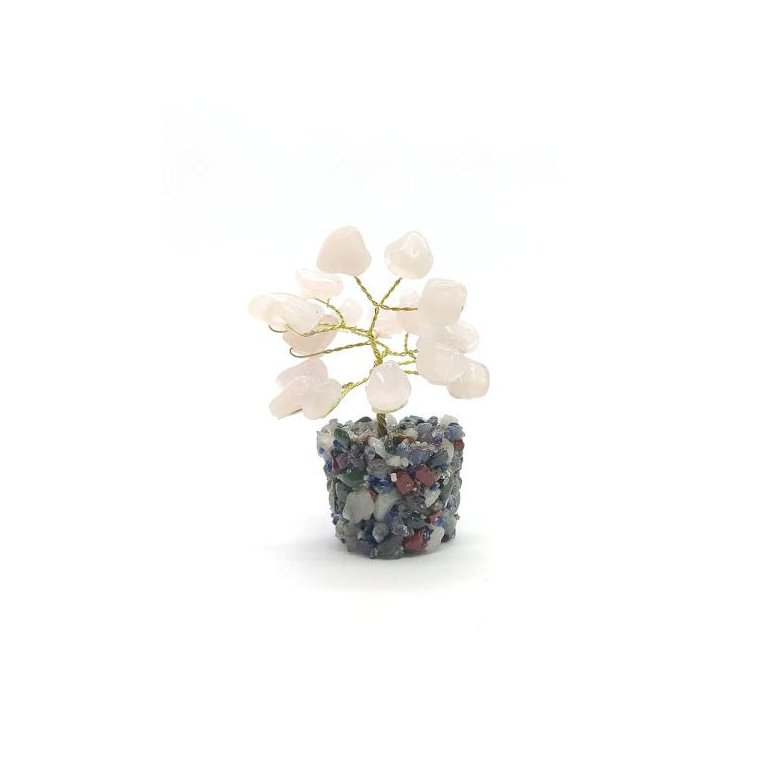 Árvore de Pedra Quartzo Rosa Base Mix de Cristais 9cm