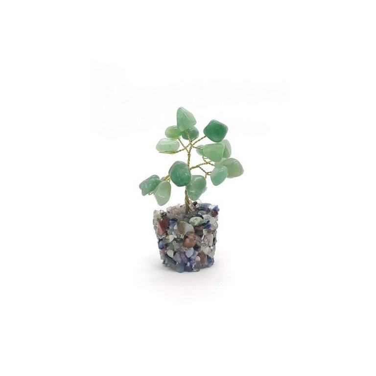 Árvore de Pedra Quartzo Verde Base Mix de Cristais 9cm