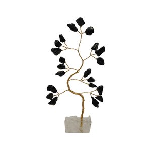 Bonsai Pedra Turmalina Base Cristais 14cm - Proteção