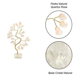 Bonsai Pedra Quartzo Rosa Base Cristais 14cm - Amor - 2