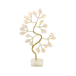 Bonsai Pedra Quartzo Rosa Base Cristais 14cm - Amor