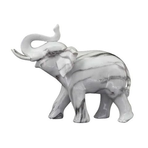 Escultura Elefante Decorativo em Resina Branco Estilo Mármore - 22x28cm